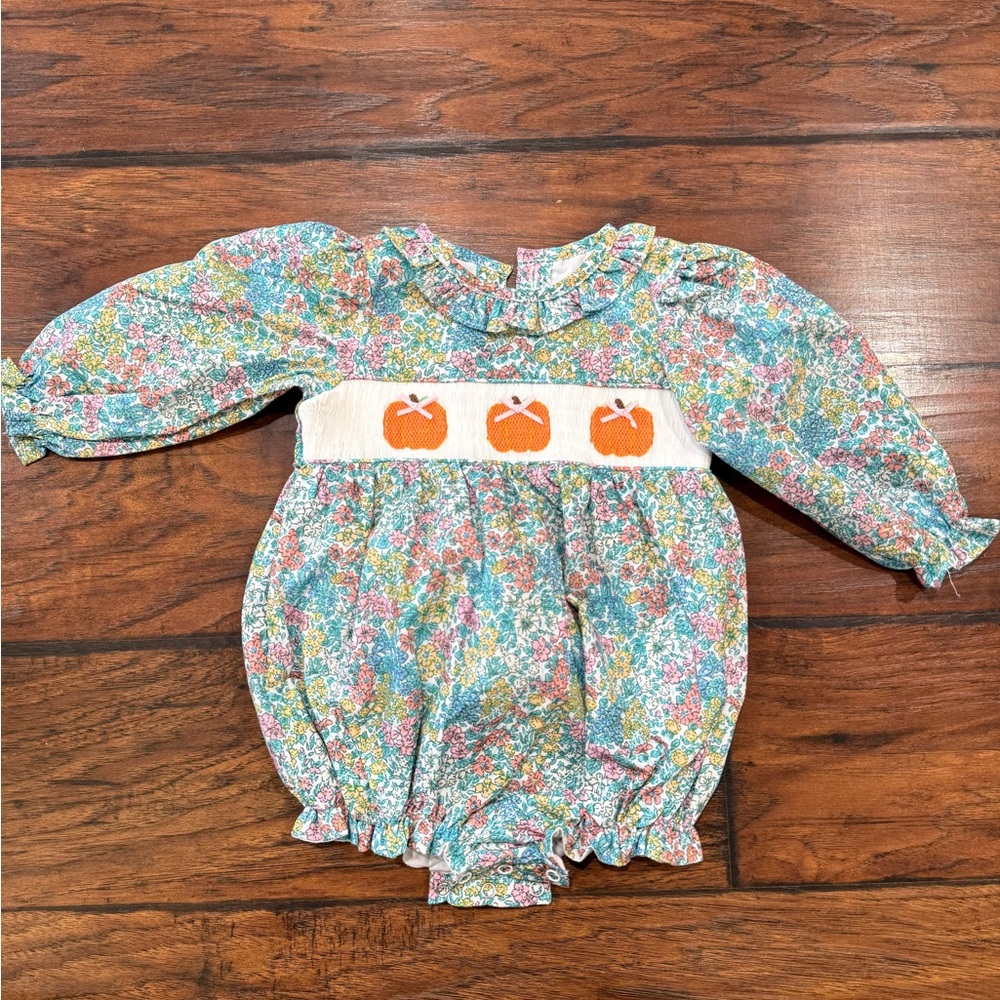 Floral Kids One Piece with Pumpkin Design